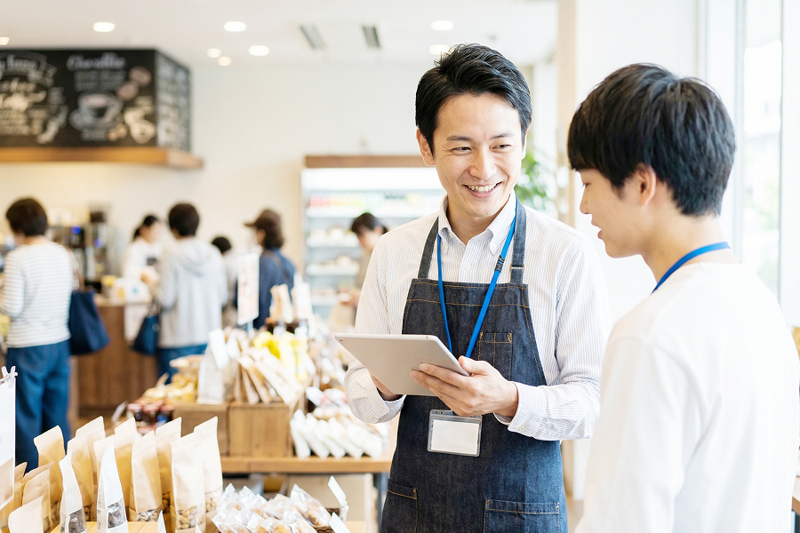 Happy staff working on the floor